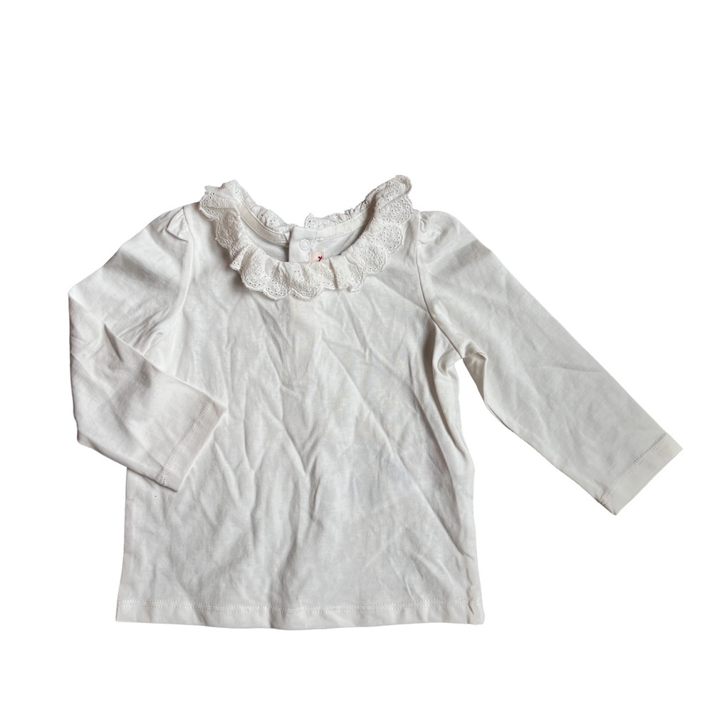 Kids White Long Sleeve Shirt with Ruffle Collar
